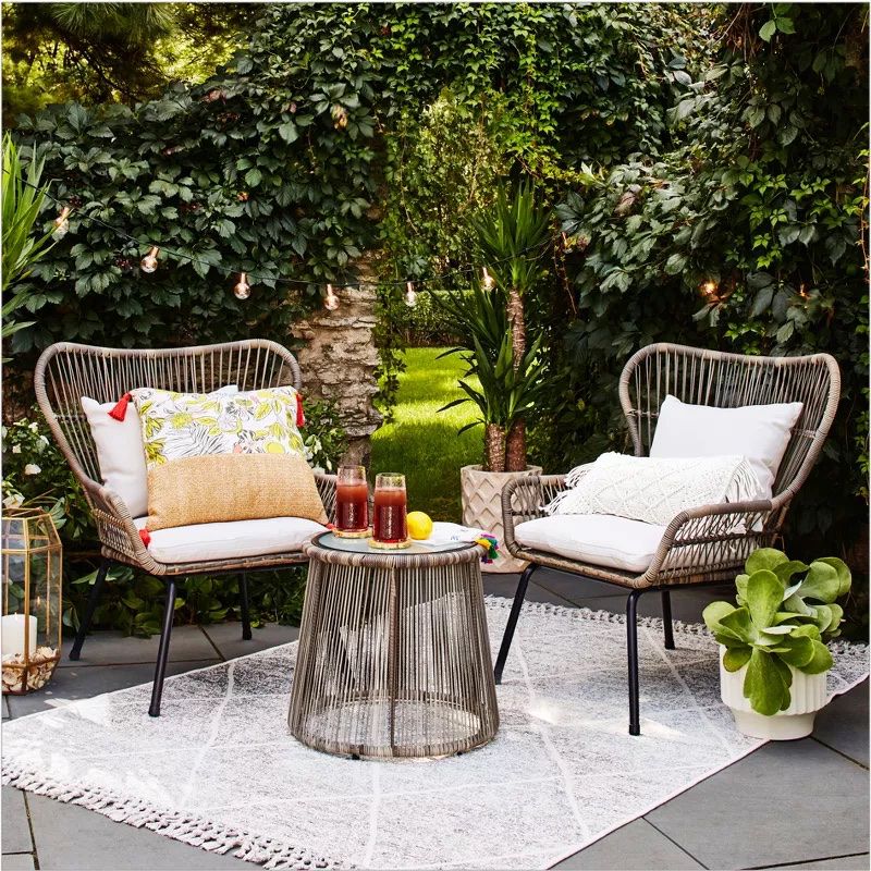 3pc Rattan Patio Chat Set, Outdoor Furniture Set - Gray/Brown