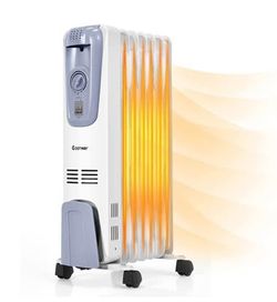New COSTWAY Oil Filled Radiator Heater, 1500W Portable Space Heater with Adjustable Thermostat