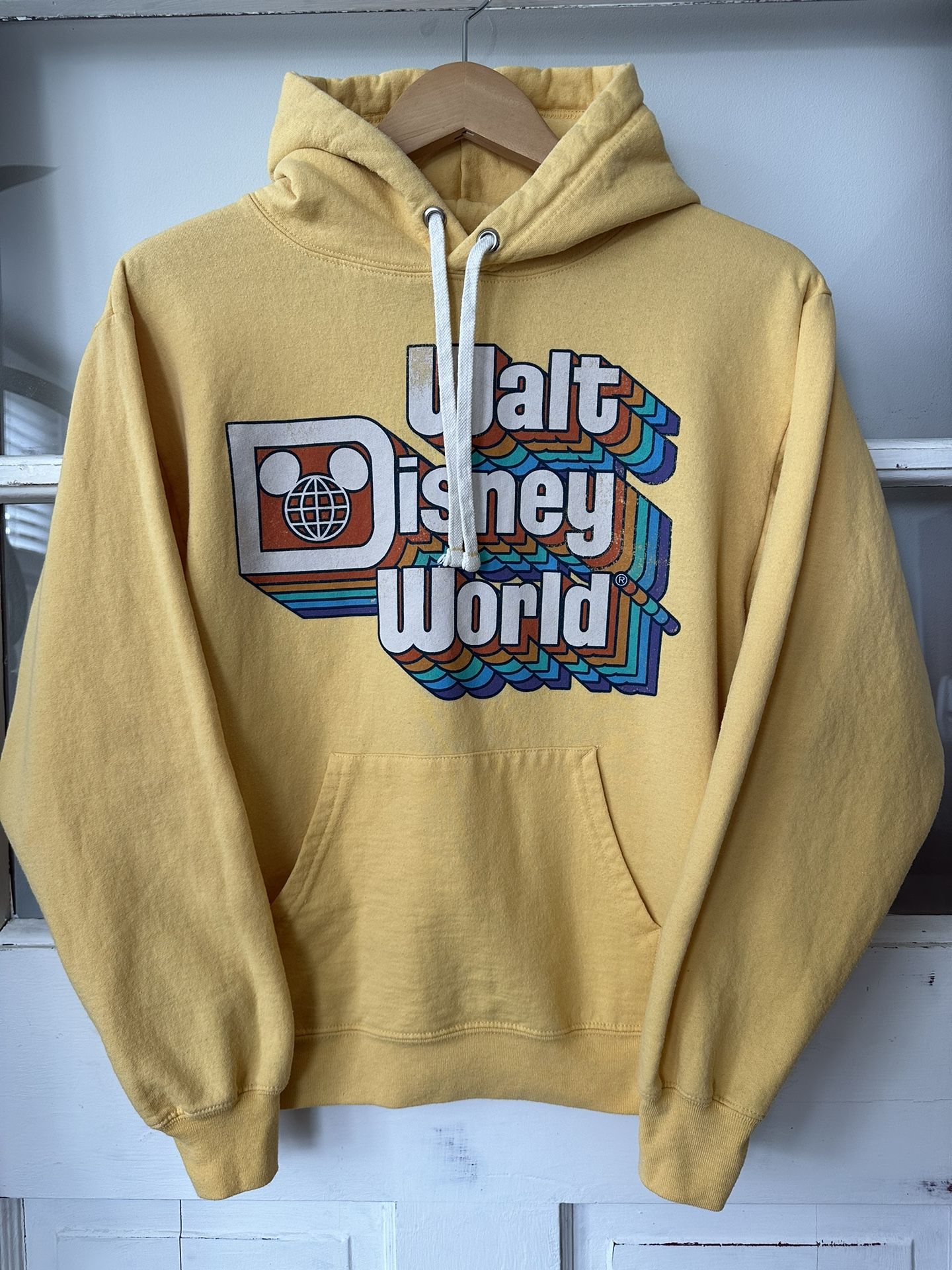 Vintage Retro Walt Disney World Yellow Hoodie Women’s Size Small