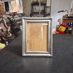 Pewter Tabletop Picture Frame W/Tiered Design & Solid Light Wood Back Fits 5 x 7 Photo
