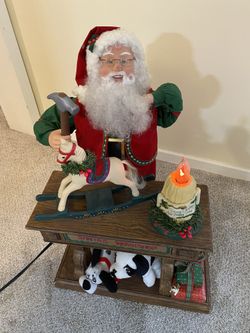Vintage Motion Animated Santa With Lighted Workbench An Lots Of Puppies