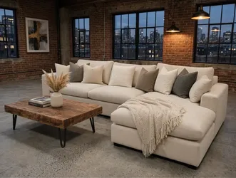 Cream Textured Feather Cloud Sectional Sofa with Chaise - 140" Wide