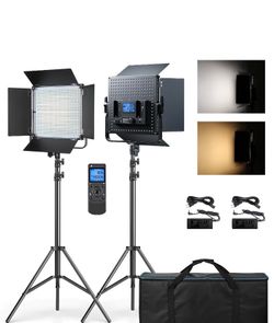 D80 Photography Lighting(Aluminum Alloy Body), 2 Packs LED Video Recording Light with Remote, 45W 3000K-8000K Dimmable Bi-Color Panel Light for Studio