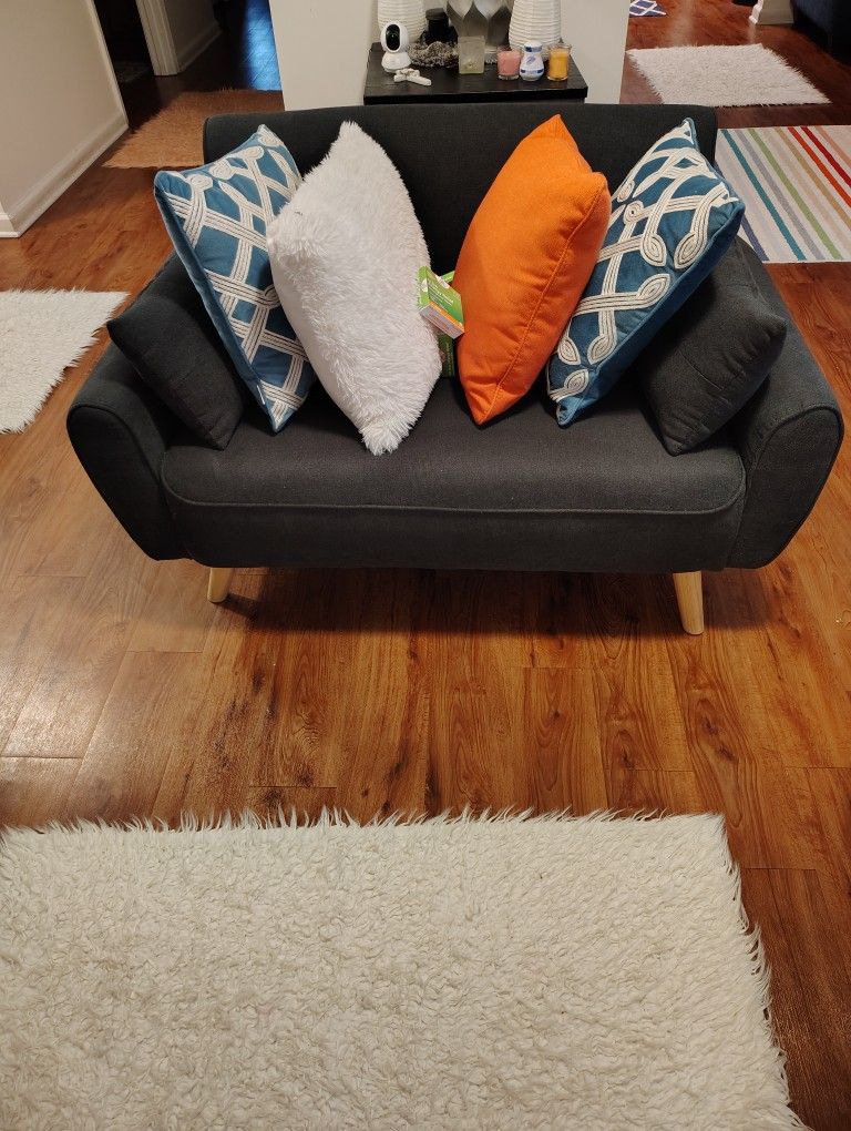 A CUTE BLUE SOFA CAN HOLD UP 300 POUND PERSON