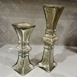 Set of Mercury Glass Candle Pillars