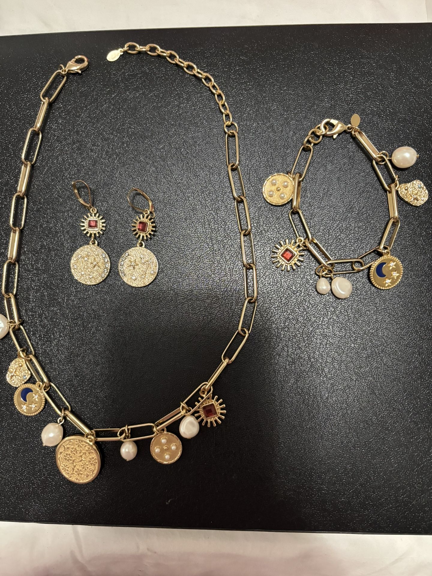 Gold Necklace, Bracelet And Earrings 