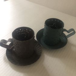 Vintage Nail Punctured, candle holder metal Set Of 2 Holders