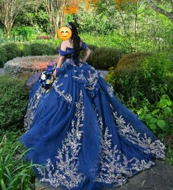 Navy blue and Gold Quinceañera dress