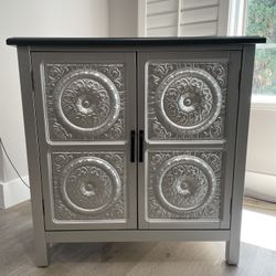 Silver Cabinet With Embossed Doors
