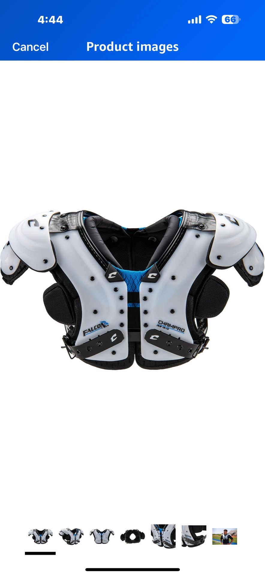 CHAMPRO Falcon Lineman Shoulder Pad x large   Color White Brand CHAMPRO Material Plastic Sport Football Item dimensions L x W x H 24 x 16 x 13.75 inch