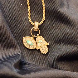 20 inch gold chain over 925 silver with all seeing eye charms
