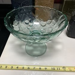 Vintage Green Glass Footed Fruit Bowl