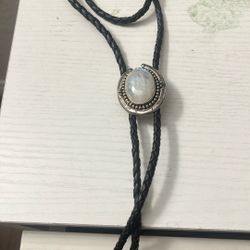 Moonstone Leather Bolo Necklage .925 Silver