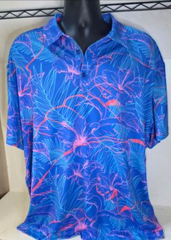 Birdie Bound Tropical Blue Golf Polo Mens 2XL