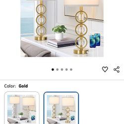 27" Crystal Glass Table Lamp 2-Pack with 2 USB Charging Ports, Fabric Shade, Rotary Switch for Living Room, Office, Study Suitable for bedrooms, Livin