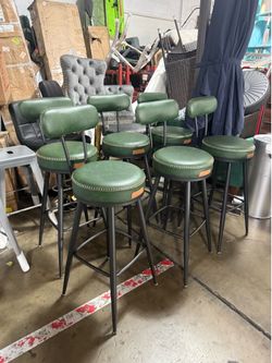 VASAGLE EKHO Collection - Set of 2 Bar Stools, Height Adjustable Swivel Counter Bar Stools with Backrest, Faux Leather with Forest Green Stitching