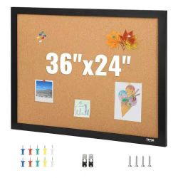 74*Cork Board, 36x24 inches Bulletin Board with MDF Sticker Frame, Vision Board Includes 10 Pushpins, for Display and Decoration in Office Home and Sc