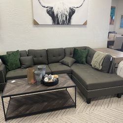 Grey Sectional Sofa With Nailhead Trimming
