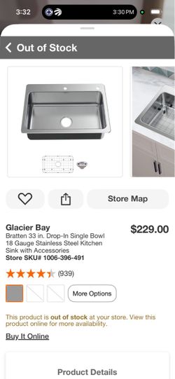 Glacier Bay 33 Inch Single Bowl