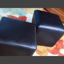 2 Matching Leather Padded Black Stools, Like New - 12H x 12W x 12D 