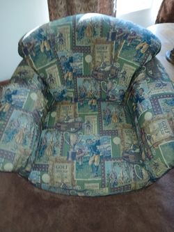 Pair Of Low Back Swivel Rocking Chairs Golf Print