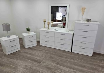 Dresser whit whit , chest and 2 nightstands - Cómoda con espejo , Gavetero y 2 mesitas de noche