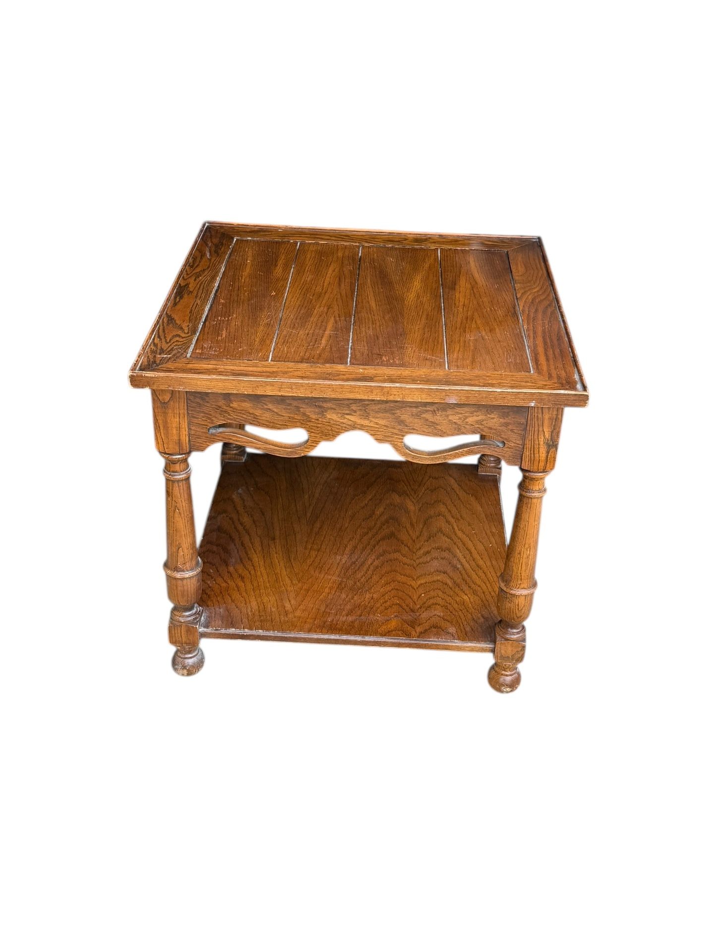 Medium-Brown Wooden Table – 26x26x24” with Storage Shelf