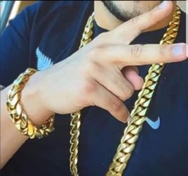 20MM Cuban Link Set 14K Gold Plated Does Not Loses Color