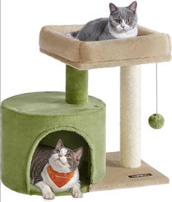 Feandrea Cat Tree, 18.5-Inch Small Cat Tower, Grass Green and Camel Brown