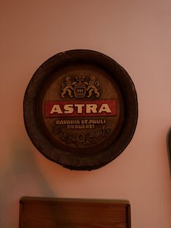 Antique Astra Bavaria Round Wooden Barrel Sign