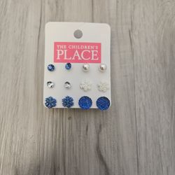 The Children’s Place Girls Stud Earring Set (6 Pairs) – Blue, White, Pearl – NWT