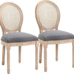 1 HOMCOM French-Style Upholstered Dining Chair Set, Armless Accent Side Chairs with Rattan Backrest and Linen-Touch Upholstery (New In Box 1 Chair)