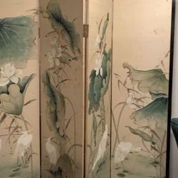 Japanese Silk Painted 4 Panel Screen Local Pick Up Only