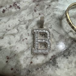 Diamond Baguette B Pendant 