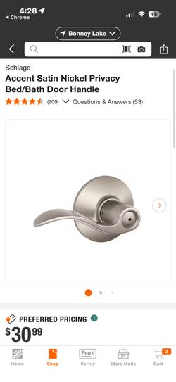 New. Schlage Accent Satin Nickel Privacy door handle