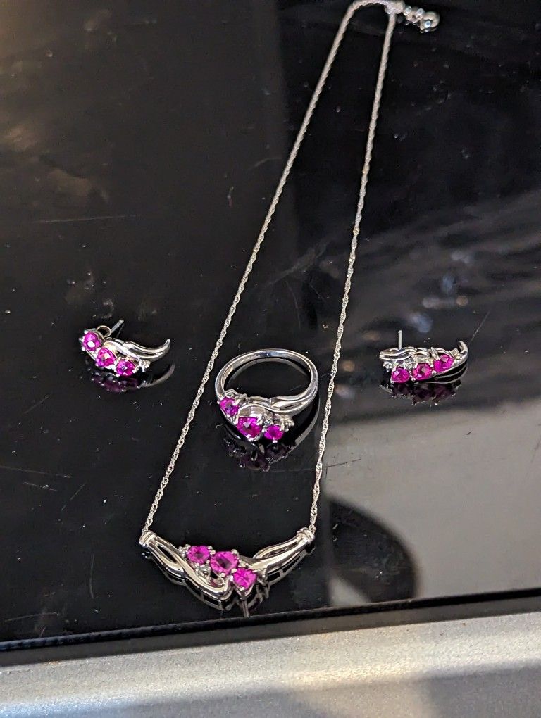 10k 4pc White Gold Chain And Ring Set 