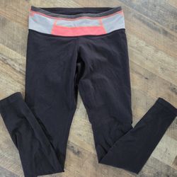 Lululemon Black Leggings with Coral and Grey Waistband read description for details