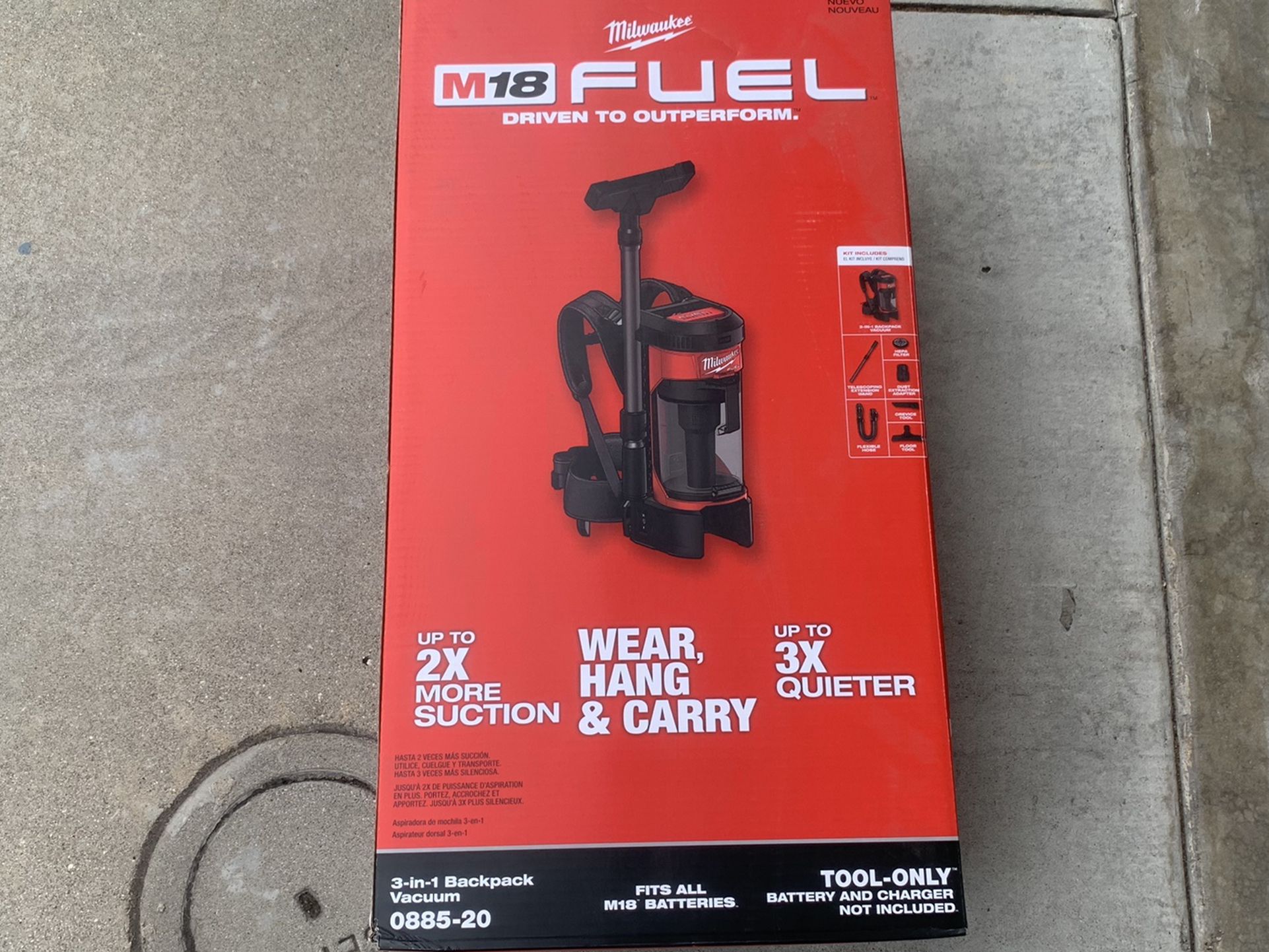 Milwaukee M18 Backpack Vacuum 0885-20 M12. Brand new never opened $220 picked up firm in Rosemead