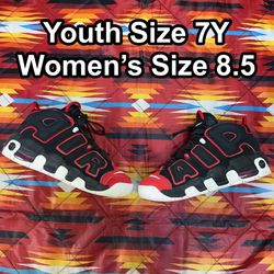 Nike Air More Uptempo Shoes Youth Size 7Y Women’s 8.5 Black Red Toe FB1344-001