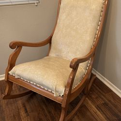 Antique Victorian Empire Rocking Chair White Leather Mid 19th Century