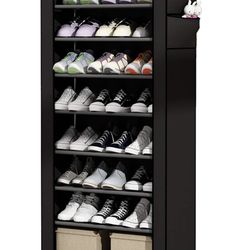 UDEAR 9 Tier Shoe Rack with Dustproof Cover Shoe Shelf Storage Organizer Black