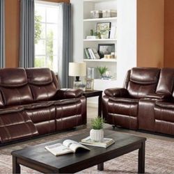 NEW SUPER PLUSH LEATHER RECLINING SOFA & LOVESEAT