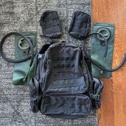 Tactical MOLLE Hiking Backpack + 2 Hydration Packs (CamelBak Style) – Half Dome Ready