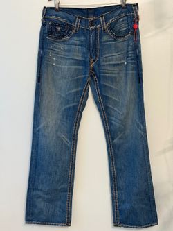 True Religion Ricky Super T Jeans Men 36 Made USA Y2K Distressed Heavy Stitch