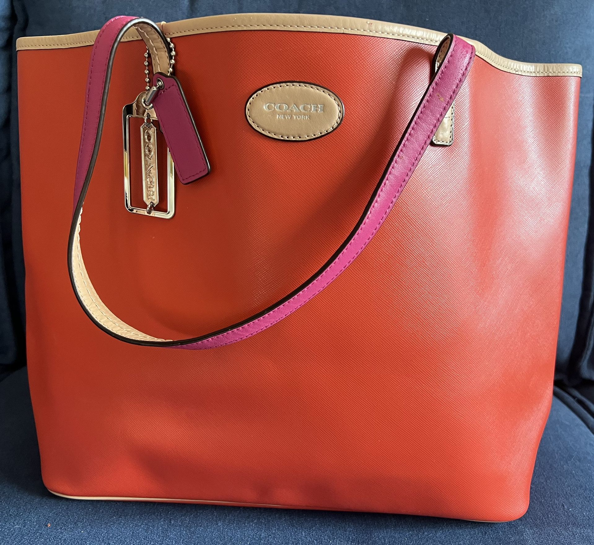 Coach Metro Leather Tote Bag Vermillion Coral Pink Gift