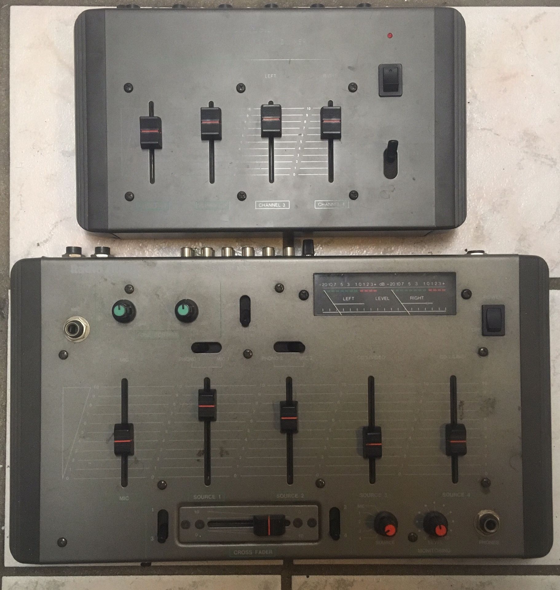 2 Radio Shack Mixers: SSM-60 (Stereo Sound Mixer) & 32-1106 (4-channel Stereo Microphone Mixer)