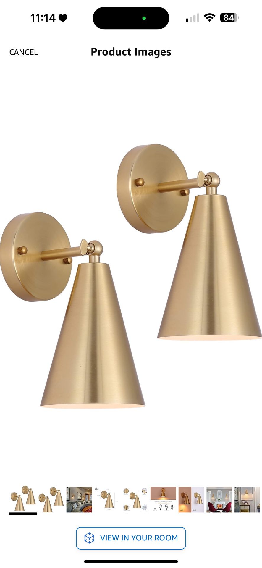 MWZ Gold Sconces Set of 2, Modern Brass Wall Sconces Lighting Fixtures with Metal Shade,