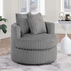 Brand New Gray Grey Swivel Fur Corduroy Accent Chair Round Also Available In Brown