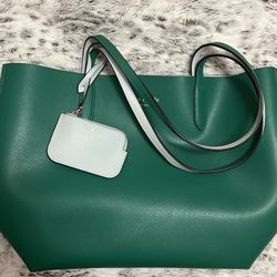 Kelly green/Powder Blue Reversible Kate Spade Tote + Wallet Keychain