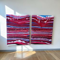 Abstract Fluid Pour Painting Diptych